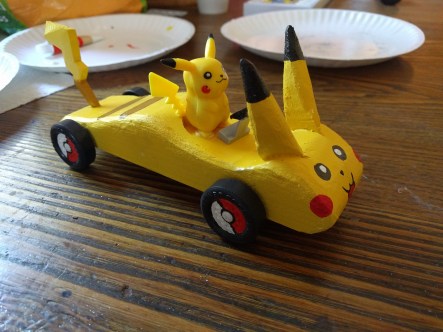 Picachu (Pokemon) themed car used in the 2017 pinewood Derby for pack 399, Raleigh, NC.