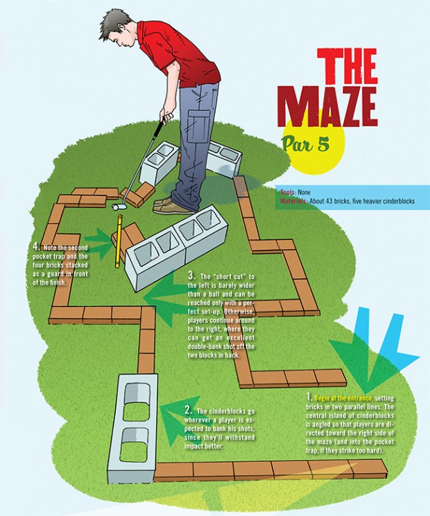 design for the maze hole in a backyard mini golf course