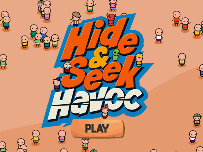 Title screen of hide and seek havoc game with play button