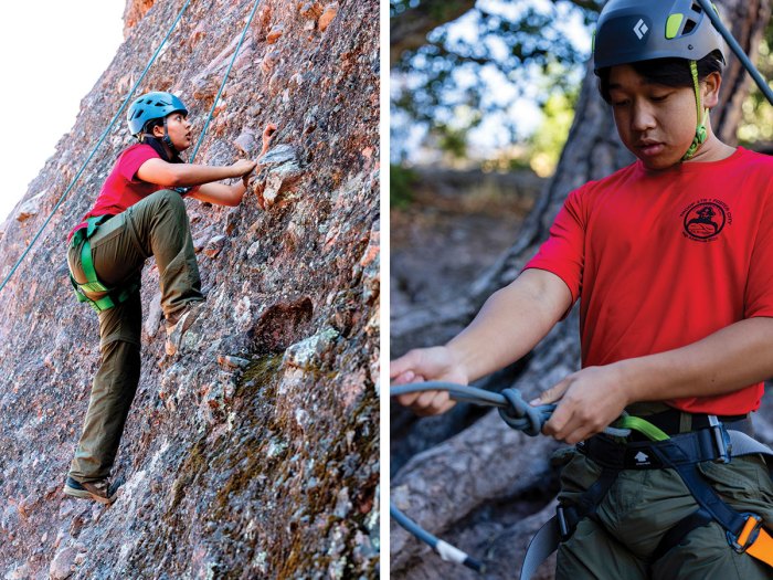 Scouts climbing and belaying