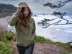 woman wearing a rain jacket