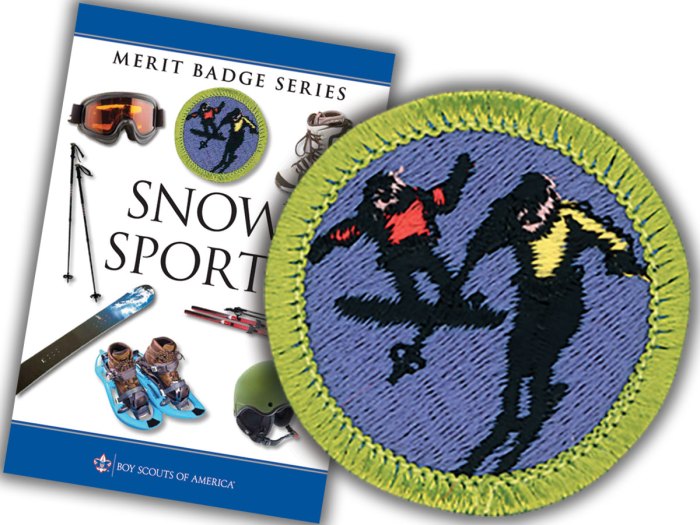 snow sports merit badge pamphlet and badge